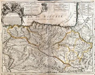 Karta över Biscaya-provinsen (Spanien) och kungariket Navarra (Frankrike) (Gravering