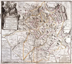 Karta över Cevennerna (Frankrike) (Gravering