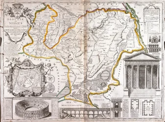 Karta över stiftet Nimes (Frankrike) (gravyr