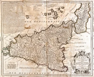 Karta över kungariket Sicilien (Italien) (gravyr