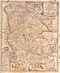 Karta över Piemonte (Italien) (gravyr