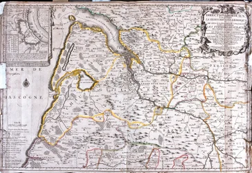 Karta över området runt Bordeaux (Frankrike) (Gravering