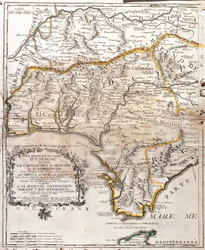 Karta över kungadömena Granada och Andalusien (Spanien) (Gravering