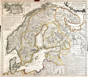 Karta över kungadömena Norge, Sverige och Danmark (Gravering