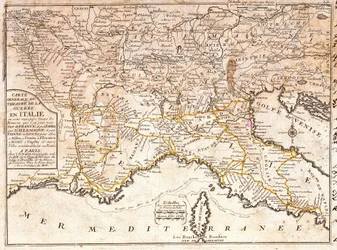 Karta över vägarna som leder till de största italienska städerna från hela Europa (gravyr