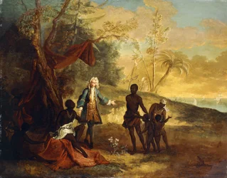 Från världens fyra delar - Afrika: En europeisk köpman byter varor med en svart hövding, 1724