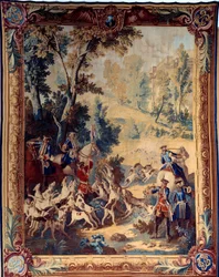 Jakt av Ludvig XV (1710-1774). Gobeläng av Jean Baptiste Oudry (1686-1755)