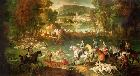 Jakt vid Saint-Jean-dammen i skogen i Compiegne, före 1734