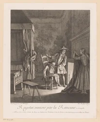 Ragotin berusad på en stol vid elden Ragotin ennivré par la Rancune (titel på objekt) Scener från Scarrons Roman Comique (serietitel)