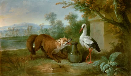 Räven och storken. Illustration till fabeln av Jean de La Fontaine. Målning av Jean-Baptiste Oudry (1686-1755), 1751. Metz, Konstmuseet