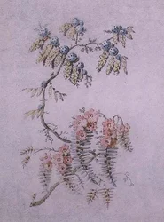 Dekorativ studie av blommor och bär