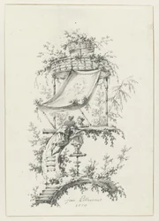 Prydnadskomposition i chinoiserie stil Prydnadsdesigner i chinoiserie-stil för Deuxième Cahier de six Baraques Chinoises (serietitel)