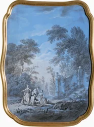 Parklandskap med elegant företag (målning på duk)