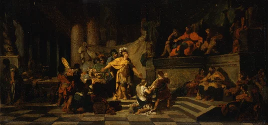 Aeneas erbjuder presenter till kung Latinus och ber honom om hans dotters hand, 1778