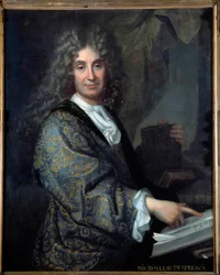 Porträtt av Nicolas Boileau (1636-1711) dit Boileau Despreaux (Boileau-Despreaux), fransk författare - Målning av Jean Baptiste Santerre (1651-1717) - Olja på duk - Sön 1,00 X 0,82 m - Lyon, Musee Des Beaux Konst - Porträtt av Nicolas Boileau (1636-1711) v