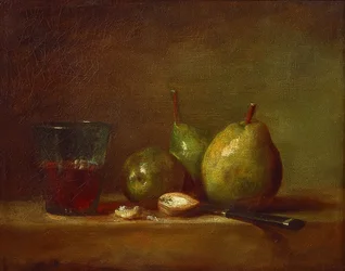 Päron, valnötter och ett glas vin. Omkring 1768