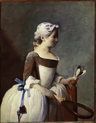 Flicka med racket och fjäderboll, ca 1737