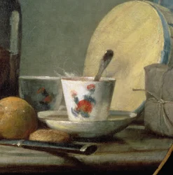 Burk med aprikoser, 1758, detalj