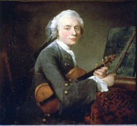 Den unge mannen i fiolen, cirka 1738. Porträtt av Charles Theodose Godefroy. Olja på duk av Jean Baptiste Simeon Chardin (1699 - 1789). Paris, Louvren.
