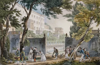 En villa: mötesplats för adeln - gravyr av Johannes Döparen (Jean-Baptiste) Thomas (1791-1833), cirka 1820
