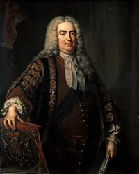 WALPOLE Robert: Första earlen av Oxford (1676-1745), ca 1740 (olja på duk)
