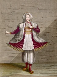 En flicka från Naxos, plansch 71 ur ”Samling av hundra tryck som föreställer Levantens olika nationer” av Charles de Ferriol, graverad av Gérard Scotin (1671-1716), 1707-08