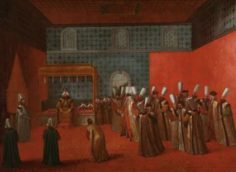 Ambassadör Cornelis Calkoen vid sin publik med sultan Ahmed III Ambassadör Cornelis Calkoen i publik med sultan Ahmed III, 14 september 1727