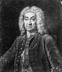 John James Heidegger, graverad av John Faber, 1749