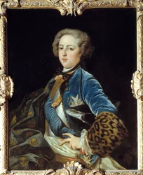 Porträtt av Ludvig XV (1710-1774), kung av Frankrike. Målning av Jean Baptiste Van Loo (1684 - 1745)