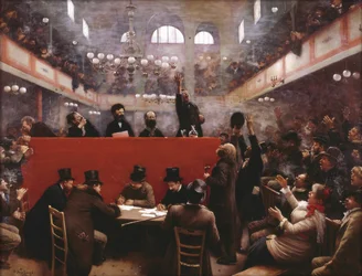 Vid Graffards mötessal Möte i Graffard Hall, 1884