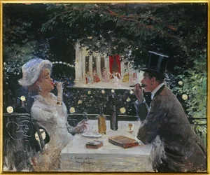 Middag på ambassadörerna. Målning av Jean Beraud (1849-1935), 1900-talet. Olja på trä. Mått: 0,37 x 0,45 m. Paris, Musée Carnavalet.