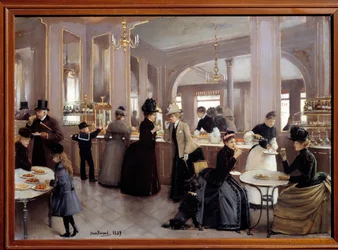 La passerie gloppe avenue des Champs Elysees. Målning av Jean Beraud (1849 - 1935)