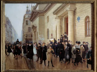 Lämnar Concorcet-gymnasiet i Paris Målning av Jean Beraud (1849-1935) 1903 Sön. 0,51x0,65 m Paris, Carnavalet museum - Lämnar Lycee Condorcet, i Paris. Målning av Jean Beraud (1849-1935)