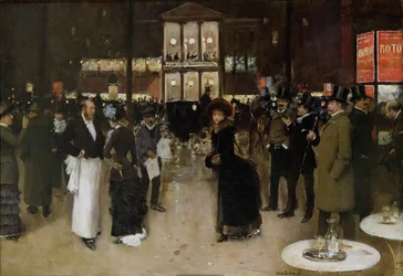 Boulevard Montmartre på natten, framför Théâtre des Variétés, ca 1885.