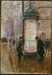 Morris-kiosken - reklampelare i Paris (målning på duk)