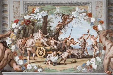 Bacchus triumfvagn, dragen av pantrar och åtföljd av Sileni och Bacchantes