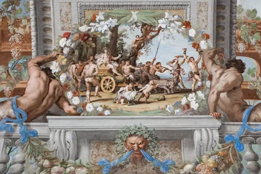 Bacchus triumfvagn, dragen av pantrar och åtföljd av Sileni och Bacchantes