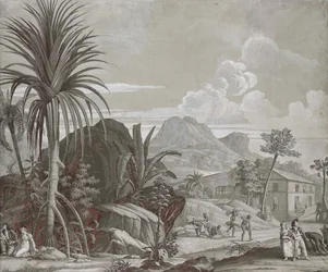 Leaving for a Walk, tapetpanel från serien "Paul et Virginie", av Dufour & Cie, ca 1823