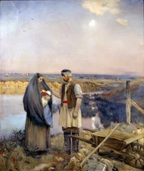 Dagen skapade en bondfamilj. Målning av Jean Charles Cazin (1841-1901) Sön. 1,99x1,66 m 1888 Paris, musee d