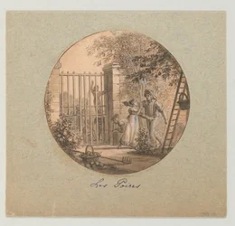 Design för en målad porslinstallrik, Les Poires (Päron) från Service des Objets de Dessert (Dessertservice)