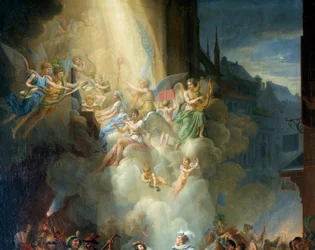 Detalj av "" Omvandlingen av Henri de Joyeuse"" (1500-talet). Musiker änglar. Målning av Jean Charles Tardieu (1765-1830)