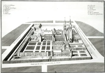 Vy över klostret Saint-Germain-des-Pres före 1640, graverad av Antoine Herisset (1685-1769)