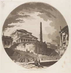 Utsikt över rotundan med trappor på Tibern, 1766.