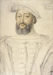 Porträtt av Frans I (1494-1547), kung av Frankrike par Clouet, Jean (ca 1485-1541). Svart krita och sangvin på papper, storlek: 31,6x22,5, första halvan av 1500-talet, State Hermitage, St. Petersburg