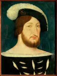 Porträtt av Francois I (1494 - 1547), kung av Frankrike. Målning av Jean Clouet (1485-1541)
