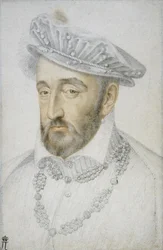 Porträtt av kung Henrik II av Frankrike par Clouet, Jean (ca 1485-1541). Svart krita och sangvin på papper, storlek: 33,1x21,8, mitten av 1500-talet, State Hermitage, St. Petersburg