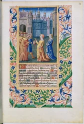 Ms Lat. Q.v.I.126 f.48 Judith återvänder till Bethulia med Holofernes avhuggna huvud, från "Louis d