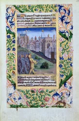 Ms Lat. Q.v.I.126 f.49v Assyriska trupper som ser Holofernes huvud på en påle, från "Louis d