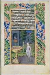 Ms Lat. Q.v.I.126 f.58 David spionerar på Batseba när hon badar, från Louis dOrleans