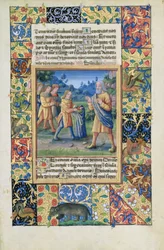 Ms. Lat. Q.v.I.126 fol.21 Josephs bröder visar sin far bevis på att Josef är död, från Louis dOrleans